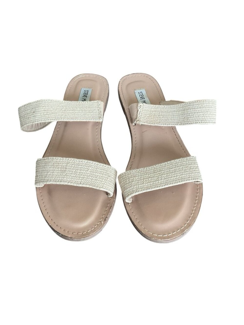 Steve Maddenā Womenās Woven Two-Strap Slide Sandals Beige/Brown Size 10